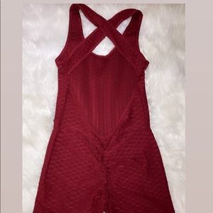 Open back burgundy romper